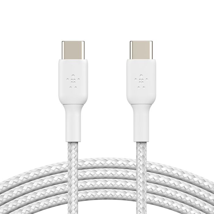 كيبل بيلكن بوست تشارج USB-C إلى USB-C مجدول 100 واط PD، 2 متر، أبيض