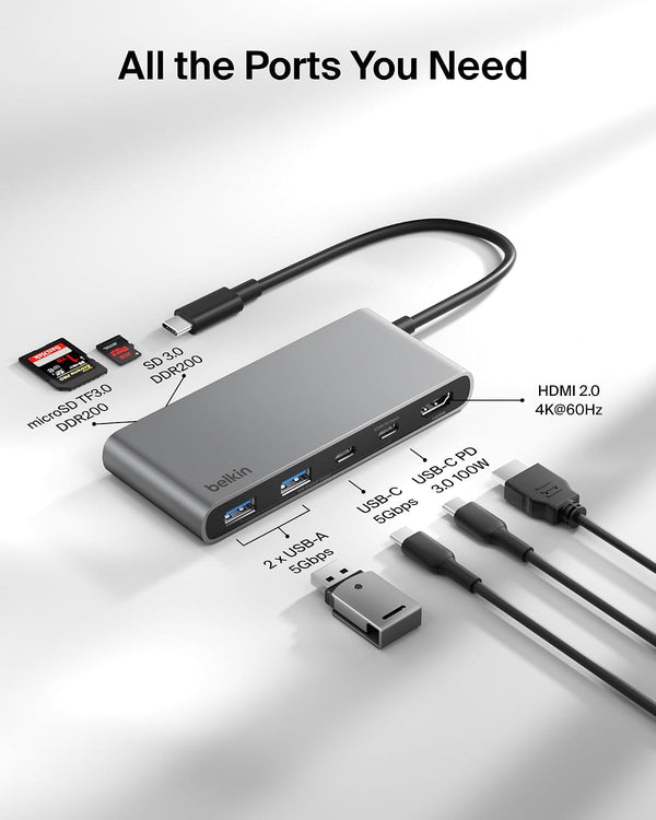 Belkin USB-C 7-IN-1 MULTIPORT HUB 100W - SPACE GRAY