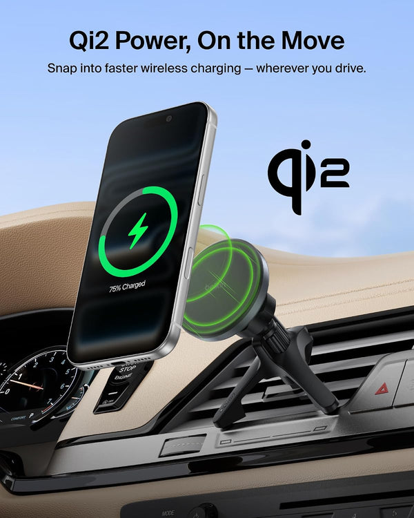Belkin 15W Qi2 MagSafe Compatible Dash & Vent Mount Charger - Black