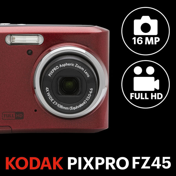 Kodak - Compact Digital Camera PIXPRO FZ45 16MP Compact Digital Camera, 4X Optical Zoom, AA - Red