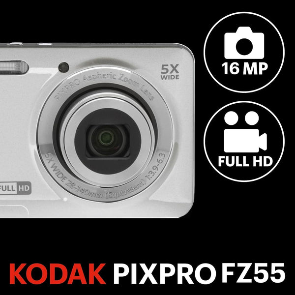 Kodak - Compact Digital Camera FZ55 5x Optical Zoom CMOS, Li-ion Battery - Silver