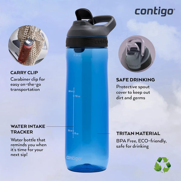 Contigo Autoseal Cortland Water Bottle 720 Ml, Monaco / Gray