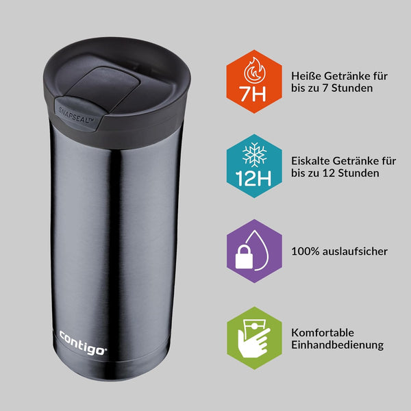 Contigo Snapseal Huron Vacuum Insulated Stainless Steeel Travel Mug, 470 ml, Gunmetal