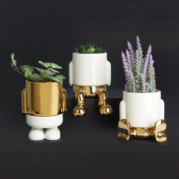 Balvi - Mr. Sitty Mini Flower Gold Edition Pot, Ceramic
