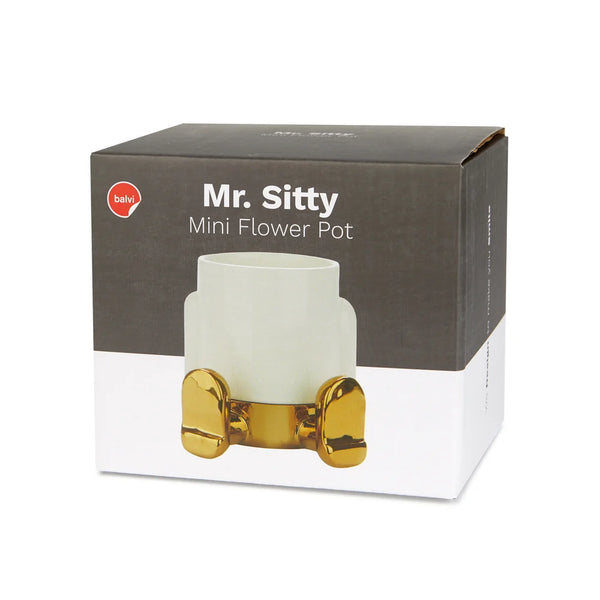 Balvi - Mr. Sitty Mini Flower Gold Edition Pot, Ceramic