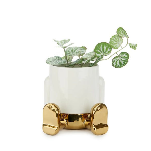 Balvi - Mr. Sitty Mini Flower Gold Edition Pot, Ceramic