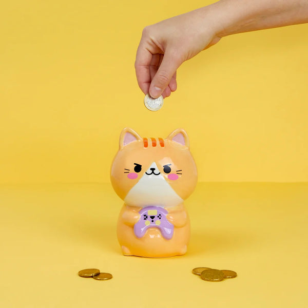 Balvi Coin bank,Kawaii Gamer,orange,ceramic