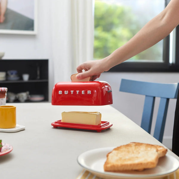 Balvi Butter tray,Toasty,red,with lid,ceramic