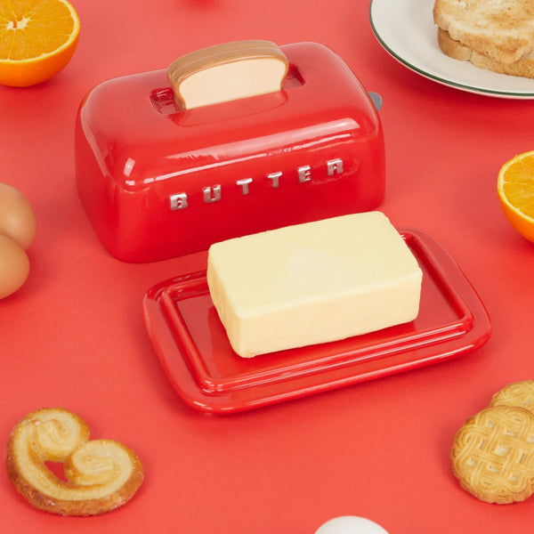 Balvi Butter tray,Toasty,red,with lid,ceramic