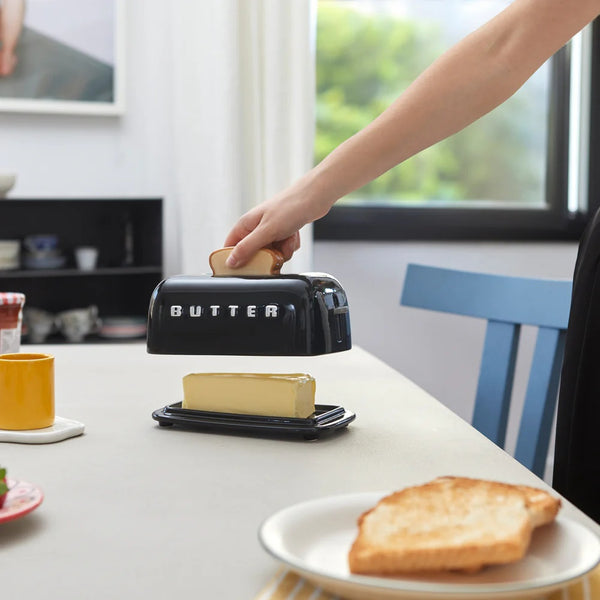 Balvi Butter tray,Toasty,black,with lid,ceramic