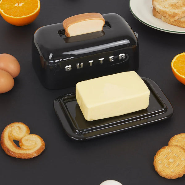 Balvi Butter tray,Toasty,black,with lid,ceramic