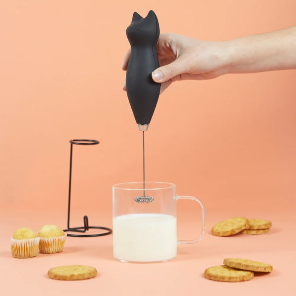 Balvi Milk frother,Meow,black,2xAA,plastic/metal