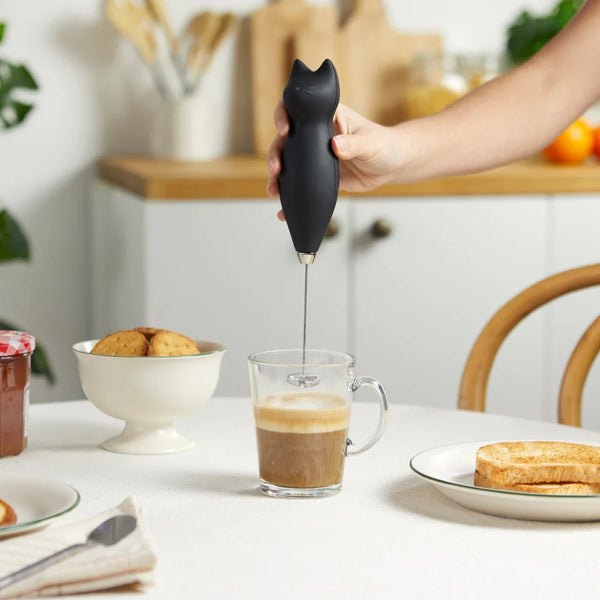 Balvi Milk frother,Meow,black,2xAA,plastic/metal