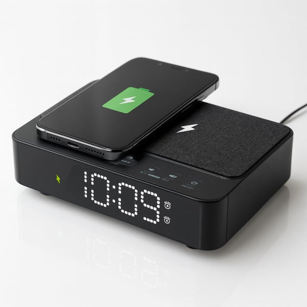 Alarm Clock Radio With 5W Wireless Charger For Mobile, Fm Radio With 10 Station