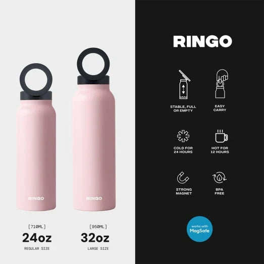 Ringo - Water Bottle - 32 Oz - Screw Lid /Booster Ring - Pink