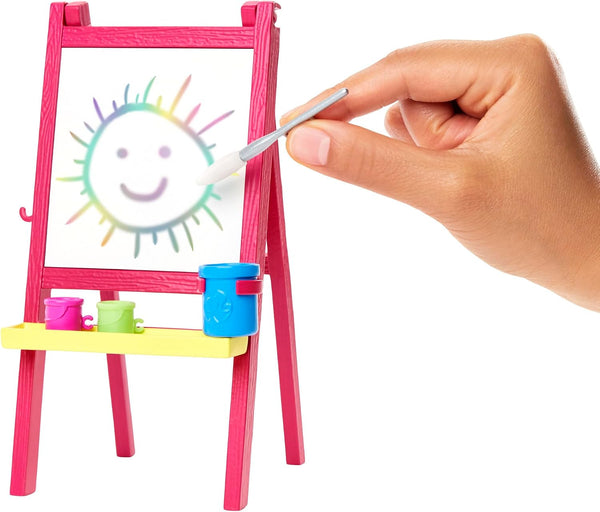 Barbie Art Teacher Playset With Blonde Doll, Toddler Doll, Toy Art Pieces