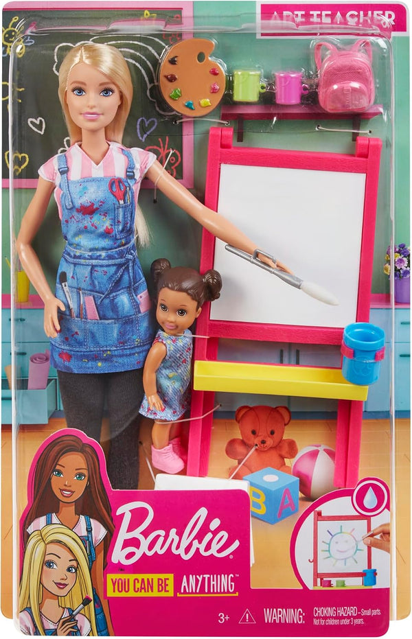 Barbie Art Teacher Playset With Blonde Doll, Toddler Doll, Toy Art Pieces