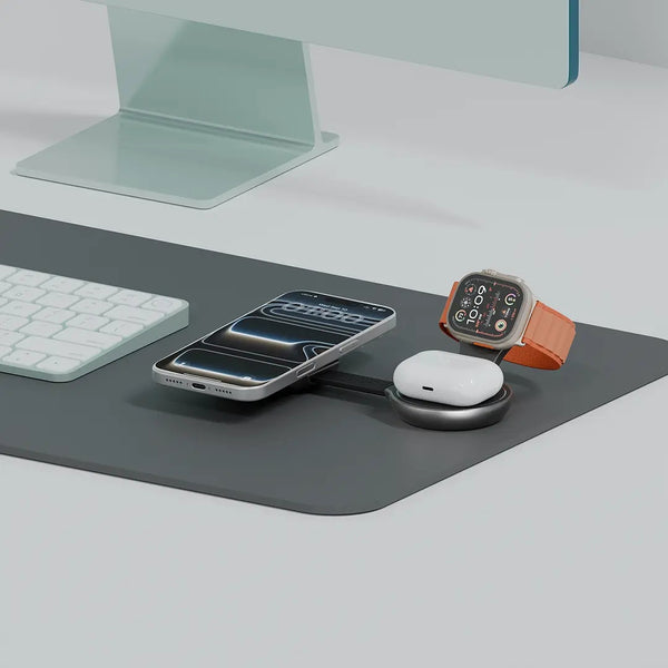 Green Lion Qi2.2 Tri-Charge Foldable Magnetic Wireless Charger 25W - Grey