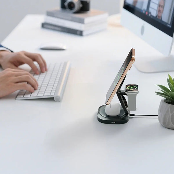 Green Lion Qi2.2 Mag Flex Foldable 3 In 1 Magnetic Wireless Charger 25W - Grey