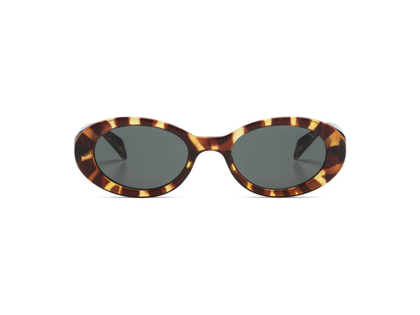 Komono Ana Sunglasses in Tortoise, Oval Lenses, Rounded Frame, Dark Green Cat 3 UV400 Lenses