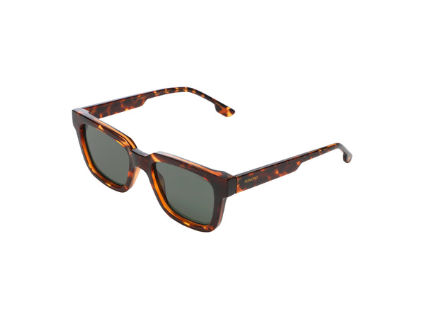Komono Bobby Sunglasses in Havana, Bio Nylon Frame, Solid Green Cat 3 UV400 Lenses