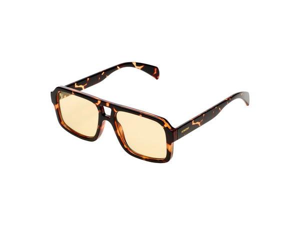 Komono Falcon Aviator Sunglasses in Havana Lemon, Yellow Cat 1 UV400 Lenses