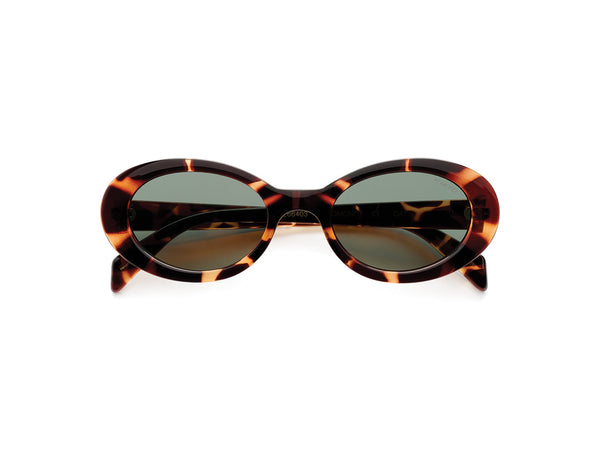 Komono Ana Sunglasses in Tortoise, Oval Lenses, Rounded Frame, Dark Green Cat 3 UV400 Lenses