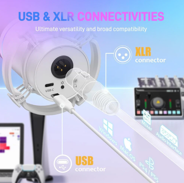 Maonocaster PD200X USB/XLR Dynamic Gaming RGB Microphone - White