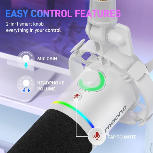 Maonocaster PD200X USB/XLR Dynamic Gaming RGB Microphone - White