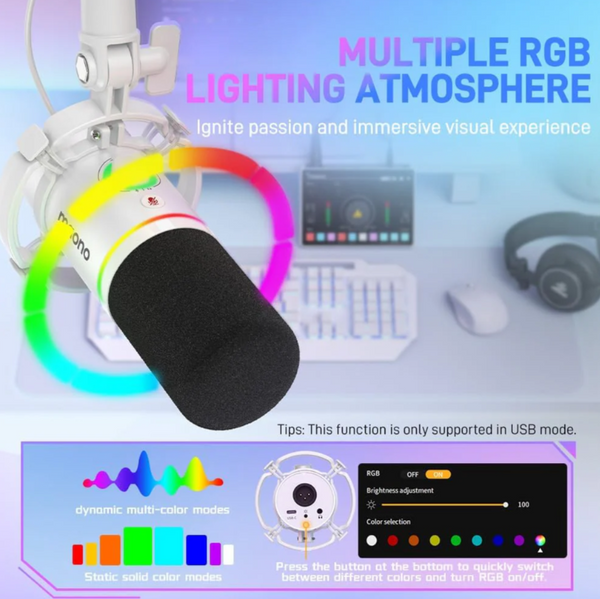 Maonocaster PD200X USB/XLR Dynamic Gaming RGB Microphone - White