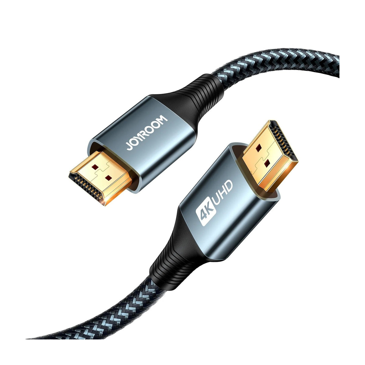 كابل HDMI 4K من Joyroom طراز SY-20H1 بطول 2 متر، لون رمادي - سلك عالي السرعة بجديلة من النايلون