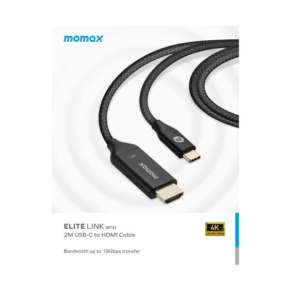 MOMAX ELITE LINK 4K USB-C TO HDMI 2M CABLE - BLACK