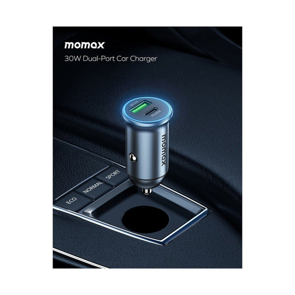 MOMAX MOVE 30W DUAL PORT CAR CHARGER - GREY