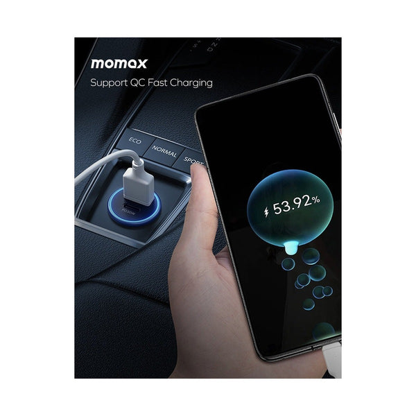 MOMAX MOVE 30W DUAL PORT CAR CHARGER - GREY
