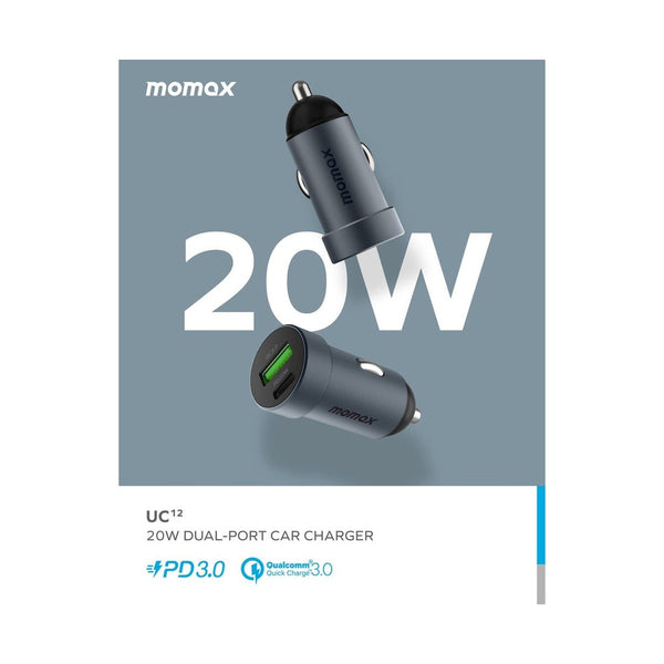 MOMAX UC12 20W DUAL PORT CAR CHARGER - SPACE GREY