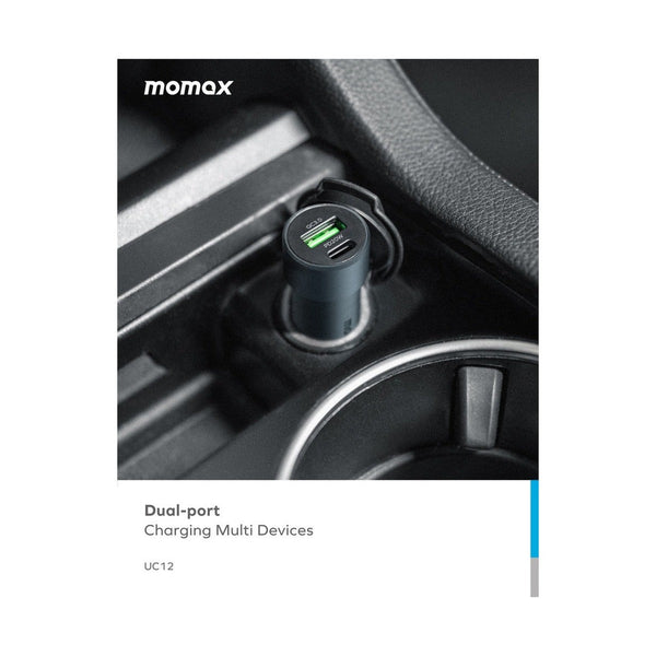 MOMAX UC12 20W DUAL PORT CAR CHARGER - SPACE GREY
