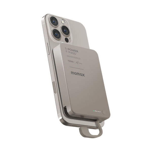 MOMAX 1-POWER F.PASS+ 10000mAh POWER BANK WITH BUILT-IN CABLE & MAGNETIC ATTACHMENT - TITANIUM