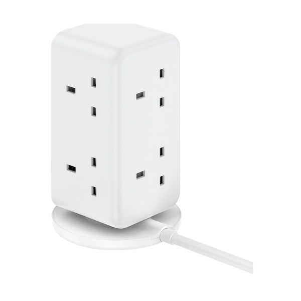 MOMAX 1-CHARGE WORK FLOW 6-OUTLET DIGITAL DISPLAY POWER TOWER WITH USB - WHITE