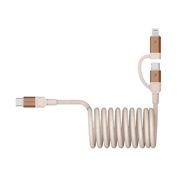 MOMAX MAG LINK USB-C TO C & LIGHTNING MAGNETIC CABLE 2M - DESERT TITANIUM