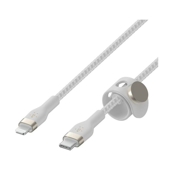 كابل شحن Belkin Pro Flex USB-C إلى Lightning بطول 1 متر، أبيض - مضفر ومعتمد من أبل (MFi) ومصنوع من السيليكون