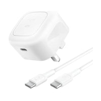 شاحن حائط بيلكن 45 واط USB-PD مع PPS، أبيض مع كابل C-C PVC بطول 1 متر 3 أمبير