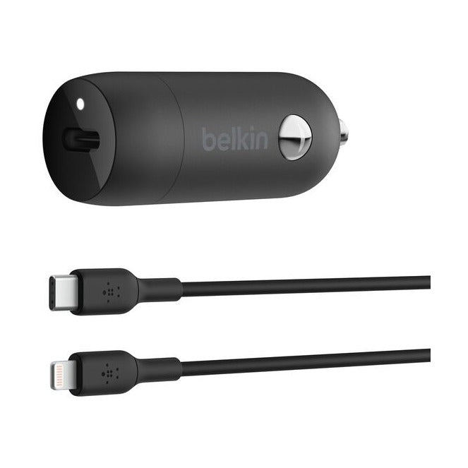 شاحن سيارة بيلكن بوست تشارج بمنفذ USB-C PD بقوة 30 واط + كابل USB-C إلى USB-C بطول 1 متر