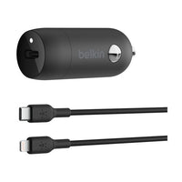 شاحن سيارة بيلكن بوست تشارج بمنفذ USB-C PD بقوة 30 واط + كابل USB-C إلى USB-C بطول 1 متر
