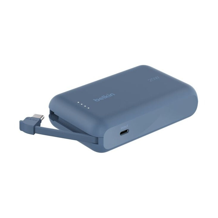 بنك الطاقة بيلكن بوست تشارج 10 آلاف، بتقنية توصيل الطاقة (PD) بقوة 20 واط مع كابل USB-C مدمج ومنفذ USB-C، أزرق