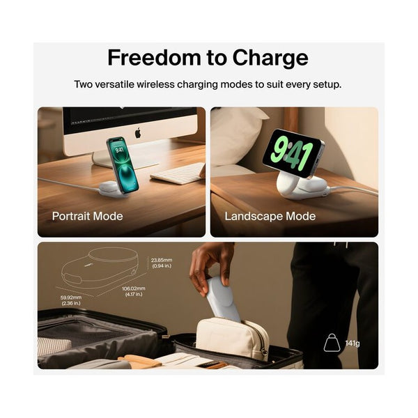 Belkin BOOST CHARGE QI2 25w Magnetic 2in1 Foldable Wireless Charging Stand - White