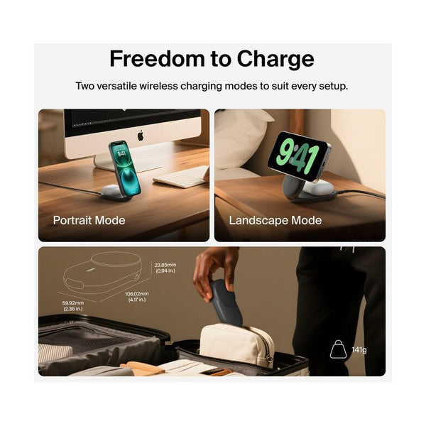 Belkin BOOST CHARGE QI2 25w Magnetic 2in1 Foldable Wireless Charging Stand - Black