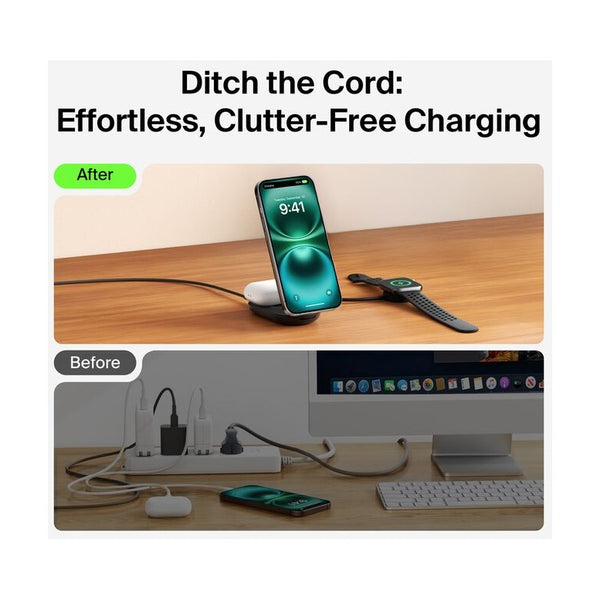 Belkin BOOST CHARGE QI2 25w Magnetic 2in1 Foldable Wireless Charging Stand - Black