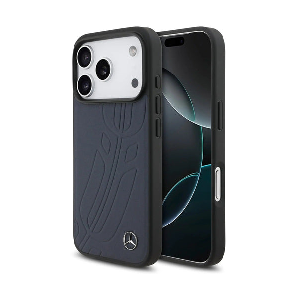 Mercedes-Benz iPhone 17 Pro Genuine Leather Case Large Laurel Leave - Blue