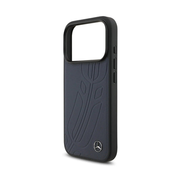 Mercedes-Benz iPhone 17 Pro Genuine Leather Case Large Laurel Leave - Blue