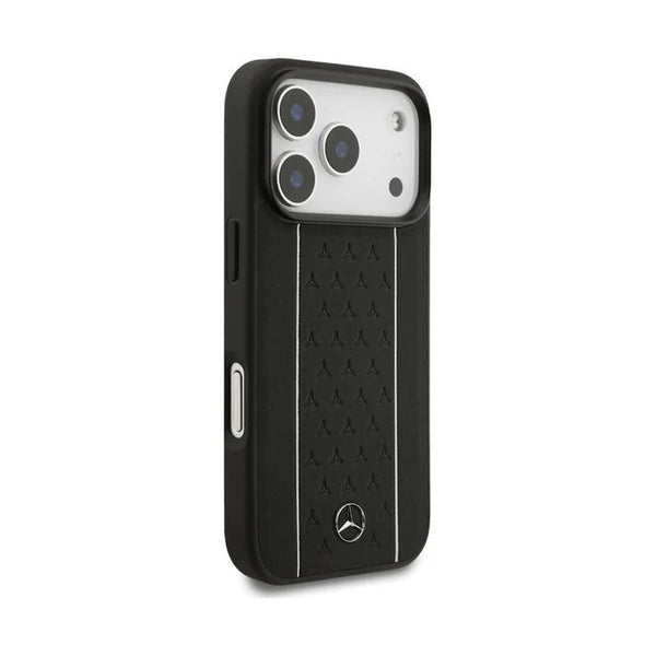 Mercedes-Benz iPhone 17 Pro Leather Star Pattern Stripes MagSafe Case - Black